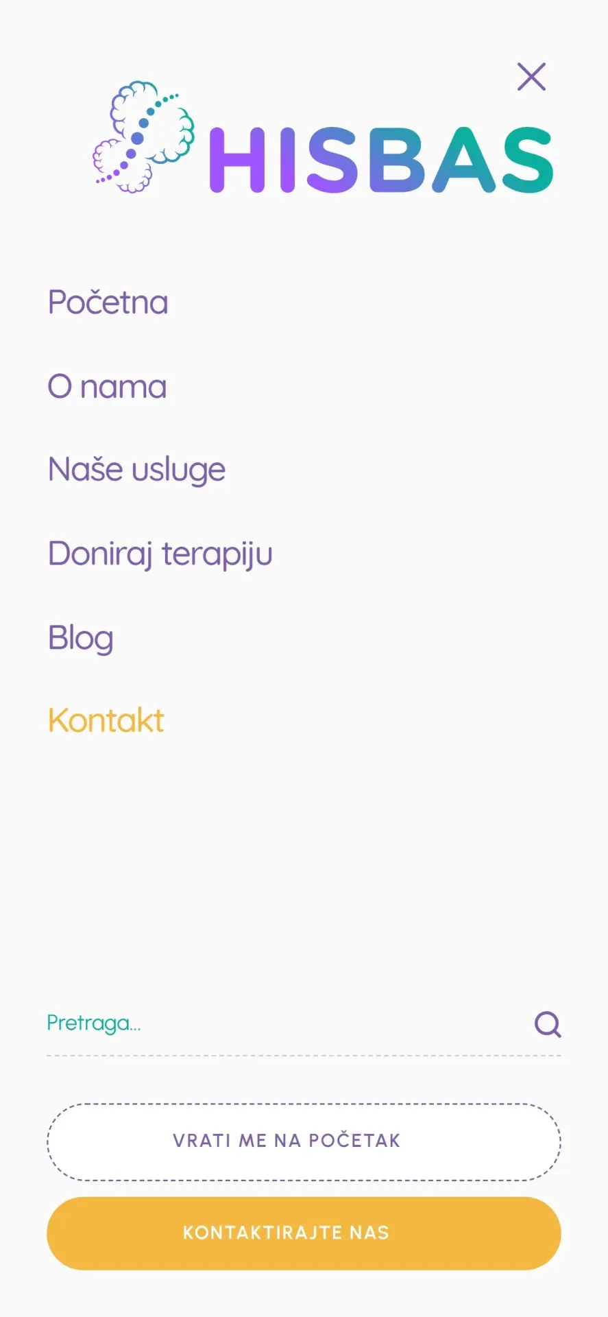 Mobilni meni sajta HISBAS centra